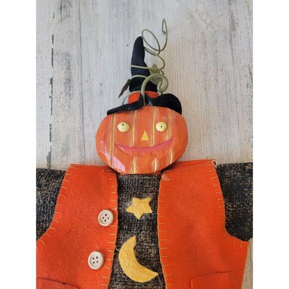 Vintage pumpkin scarecrow hanging doll prop Halloween decor unique - Picture 6 of 9